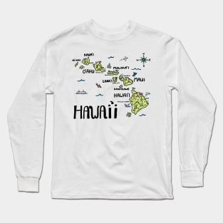 Hawaii Illustrated Map Color Long Sleeve T-Shirt
